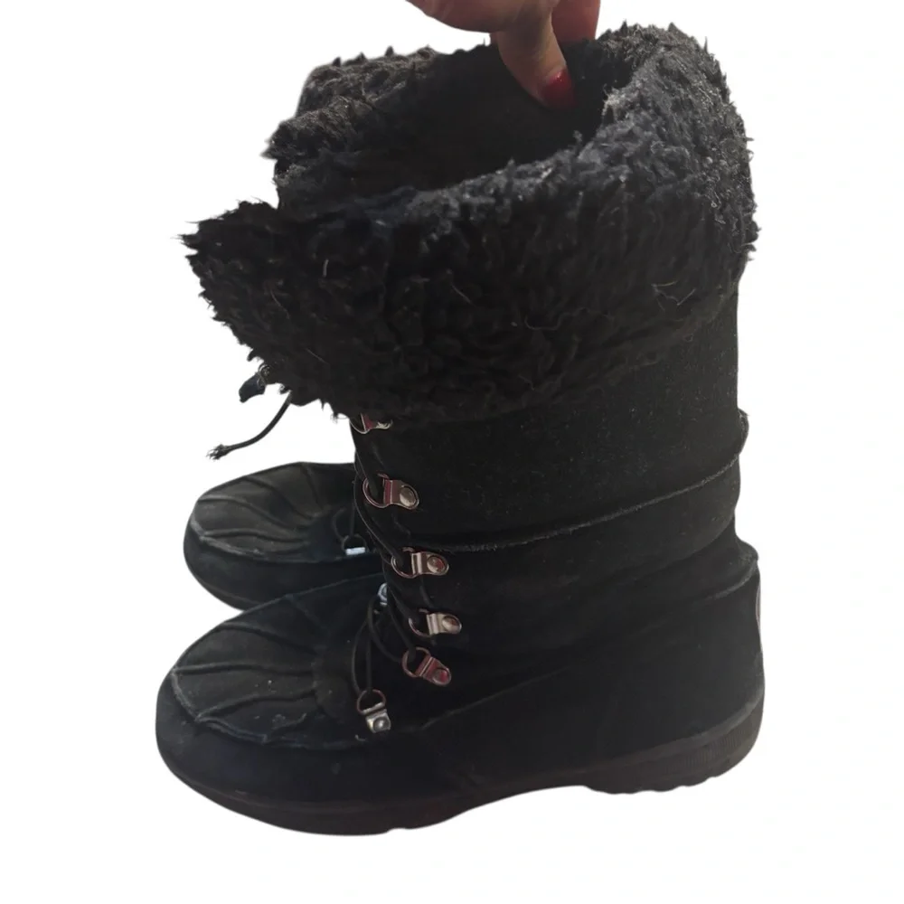 BearPaw Boots Size 9 Black Suede Leather Wool Lining Kirkwood Lace-Up Winter